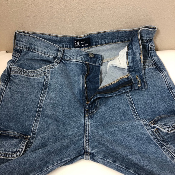 Gap Cotton Blend Medium Wash Spring 24 Mid Rise '90s Loose Cargo Jeans 10/30R - Picture 4 of 16